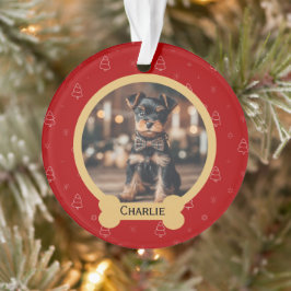 赤いクリスマスの犬の名前のホリデー記念品 オーナメント