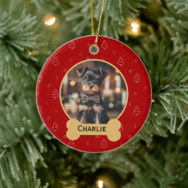 赤いクリスマスの犬の名前のホリデー記念品 セラミックオーナメント