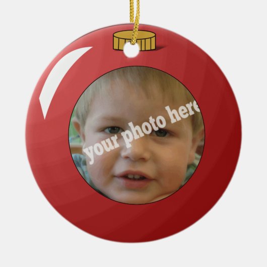 赤いクリスマスの球のオーナメントのカスタムの写真テンプレート セラミックオーナメント (正面)