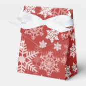 赤いクリスマスの白い銀の雪の花模様 フェイバーボックス (正面サイド)
