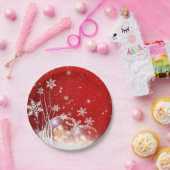 赤いクリスマスの白い雪 ペーパープレート (パーティー)