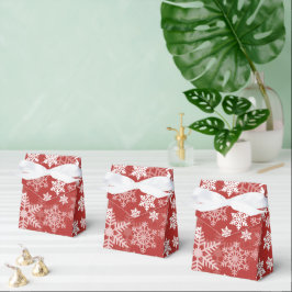 赤いクリスマスの白銀の雪の花模様 フェイバーボックス
