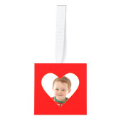 赤いクリスマスの編集可能写真 キューブオーナメント (正面)