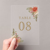 赤いクリスマスの花のウェディングアクリルテーブルナンバー アクリル招待状 (インサイチュ (ポータブル))
