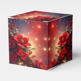 赤いクリスマスの花のホリデーファボーボックス フェイバーボックス