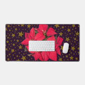 赤いクリスマスの花、キラキラした金ゴールド デスクマット (キーボード&マウス)