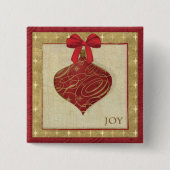 赤いクリスマスの装飾の平和 缶バッジ (正面)