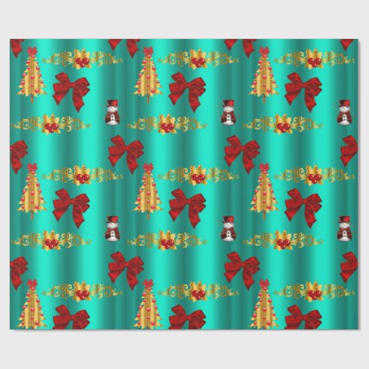 赤いクリスマスの装飾アクア ラッピングペーパー (フラット)
