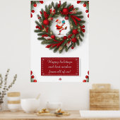 赤いクリスマスの装飾リースとオーナメント ポスター (キッチン)