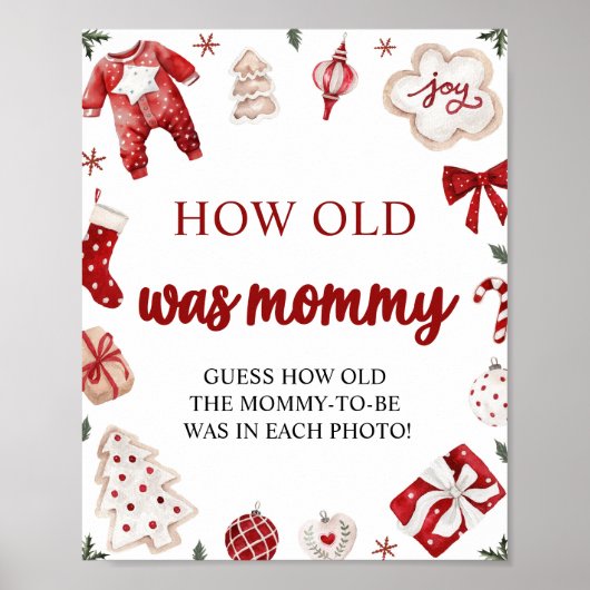 赤いクリスマスの赤ちゃんシャワーどのように古いママのゲーム ポスター (正面)