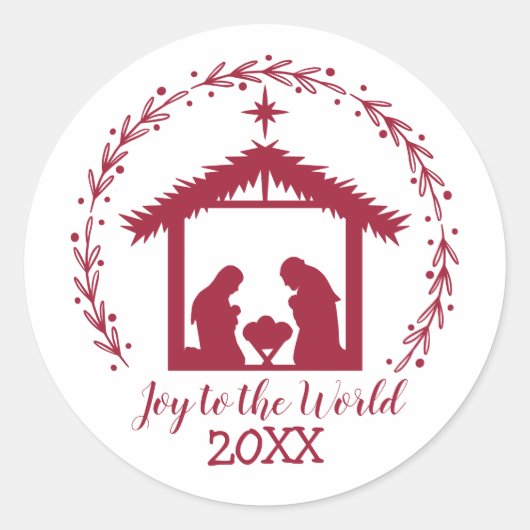 赤いクリスマスの降誕のシーン ラウンドシール (正面)