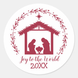 赤いクリスマスの降誕のシーン ラウンドシール