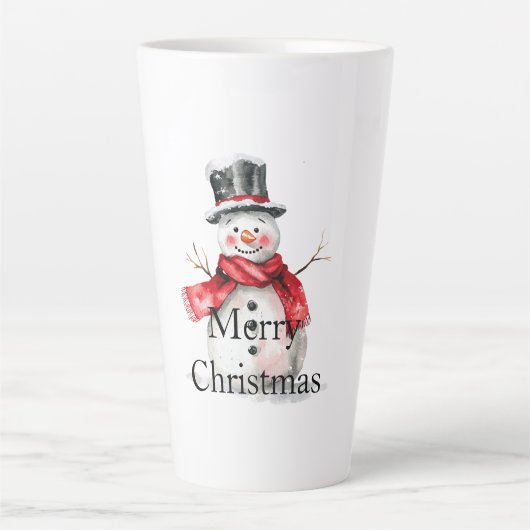 赤いクリスマスの雪だるま カフェラテマグ (正面)
