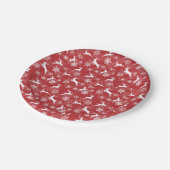 赤いクリスマスの雪の結晶と鹿の模様 ペーパープレート (アングル)