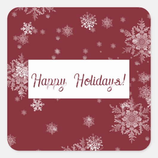 赤いクリスマスの雪の結晶ステッカー スクエアシール (正面)