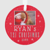 赤いクリスマスの雪の結晶 赤ちゃんの1歳のクリスマス 写真入り オーナメント (裏面)