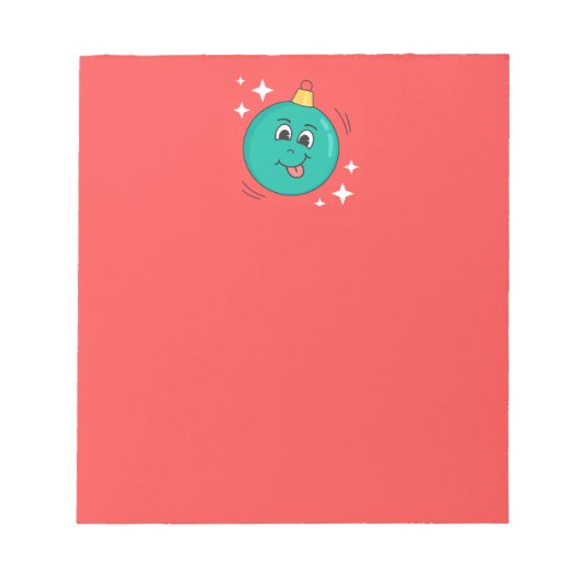 赤いクリスマスの青い絵文字スマイル ノートパッド (正面)