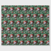 赤いクリスマスの飾り付けでの猫の反射 ラッピングペーパー (フラット)