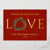 赤いクリスマスを愛し喜びと平和を祈る 箔シーズンカード (正面)