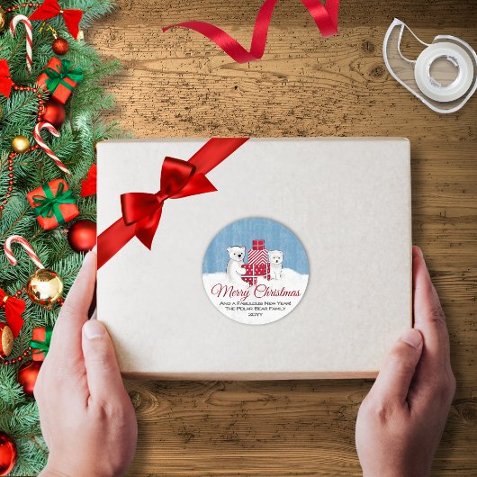 赤いクリスマスを迎えた愛らしいホッキョクグマ ラウンドシール