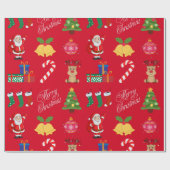 赤いクリスマスアイコンラッピング紙 ラッピングペーパー (フラット)
