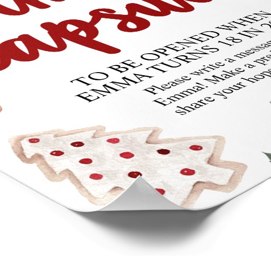 赤いクリスマスウィンタータイムカプセル赤ちゃんシャワーのサイン ポスター (角)