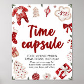 赤いクリスマスウィンタータイムカプセル赤ちゃんシャワーのサイン ポスター (正面)