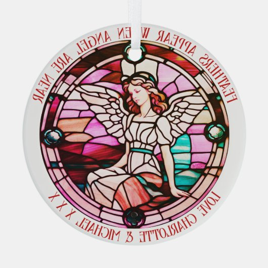 赤いクリスマスエンジェル染み付きの羽 ガラスオーナメント (裏面)