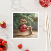 赤いクリスマスオーナメントのネズミ スタンダードカクテルナプキン (インサイチュ)