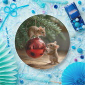 赤いクリスマスオーナメントのネズミ ペーパープレート (パーティー)