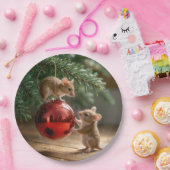 赤いクリスマスオーナメントのネズミ ペーパープレート (パーティー)