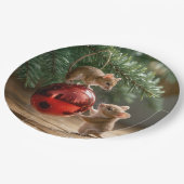 赤いクリスマスオーナメントのネズミ ペーパープレート (アングル)