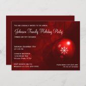 赤いクリスマスオーナメントのホリデーパーティー招待状 招待状 (正面/裏面)