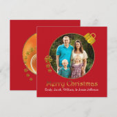 赤いクリスマスオーナメントの写真グリーティングカード シーズンカード (正面/裏面)