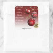 赤いクリスマスオーナメントを赤い背景グラデーションに スクエアシール (バッグ)