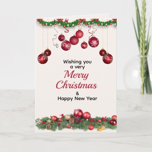 赤いクリスマスオーナメントフェスティバルグリーティング シーズンカード (正面)