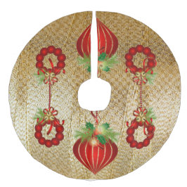 「赤いクリスマスオーナメント」ツリースカート フェイクリネンツリースカート