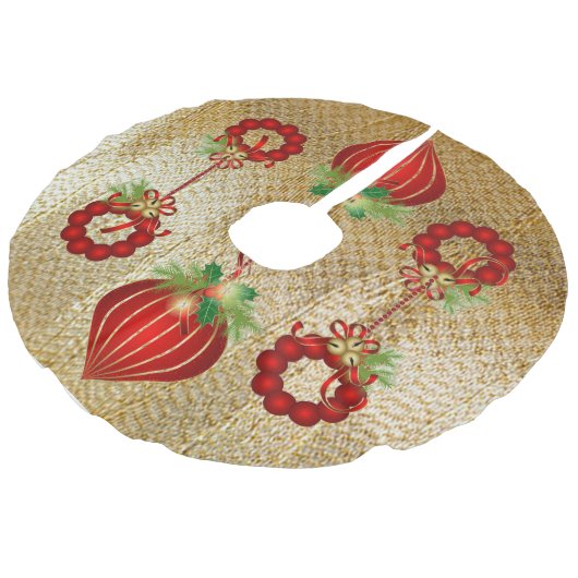 「赤いクリスマスオーナメント」ツリースカート フェイクリネンツリースカート (アングル)