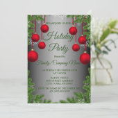 赤いクリスマスオーナメント 緑のホリデーパーティー 招待状 (スタンド正面)
