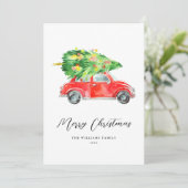 赤いクリスマスカーのホリデーカード シーズンカード (スタンド正面)
