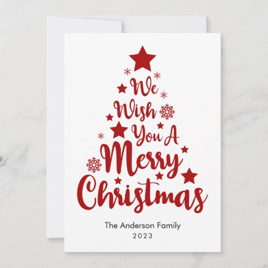 赤いクリスマスカードのメリークリスマスツリー形状 シーズンカード (正面)