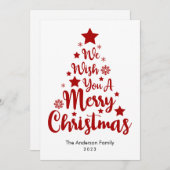 赤いクリスマスカードのメリークリスマスツリー形状 シーズンカード (正面/裏面)