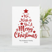 赤いクリスマスカードのメリークリスマスツリー形状 シーズンカード (スタンド正面)