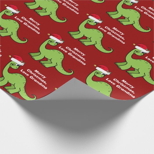 赤いクリスマスキッズ恐竜の可愛パーソナライズされたさ  ラッピングペーパー (角)