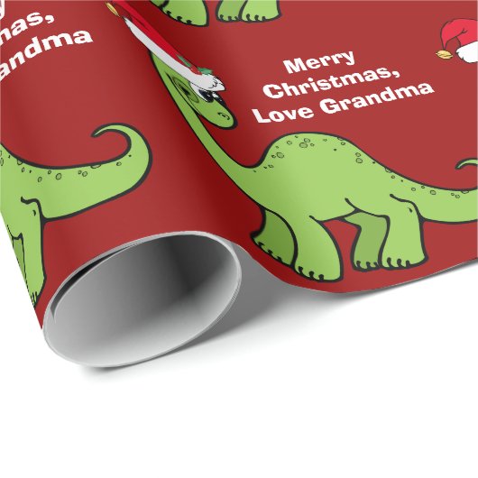 赤いクリスマスキッズ恐竜の可愛パーソナライズされたさ  ラッピングペーパー (ロールコーナー)