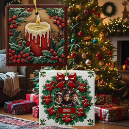 赤いクリスマスキャンドルカスタマイズ可能な正方形 セラミックオーナメント