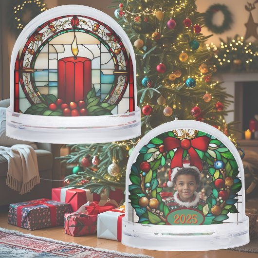 赤いクリスマスキャンドルフェイクステンドグラス