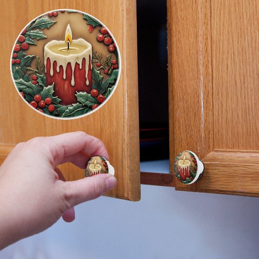 赤いクリスマスキャンドル セラミックノブ
