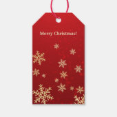 赤いクリスマスギフトタグの上の黄金の雪 ギフトタグ (正面)
