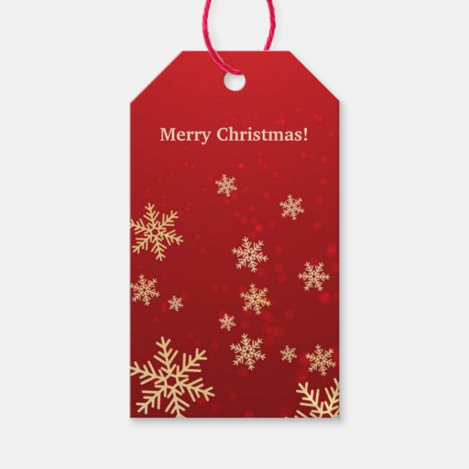 赤いクリスマスギフトタグの上の黄金の雪 ギフトタグ (正面)